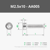 M2.5 Stainless Steel Socket Head Cap Machine Screws (SHCS)